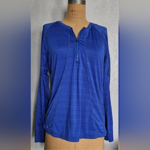 Athleta Long Sleeves Pacific Blue UPF 1/4 Zip Rash Guard Shirt Top Size XL - Picture 10 of 10